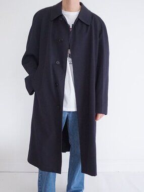 Vintage Burberrys Navy Blue Button English Wool Balmacaan Trench Car Coat 46